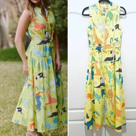 Sheridan French Animal Dress in yellow size medium - Picture 3 of 5